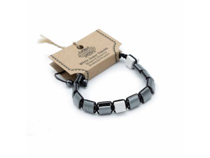 Ancient Wisdom Magnetický Hematitový náramek Shamballa (kvádry a kostky bílého jaspisu)
