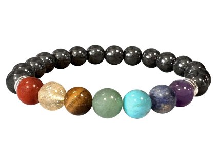 Mani Bhadra Náramek s drahými čakrovými kameny 7 Chakra a kameny Hematit