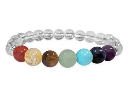 Mani Bhadra Náramek s drahými čakrovými kameny 7 Chakra a kameny Křišťál (korálky Ø cca 8 mm)