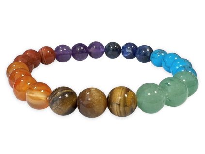 Mani Bhadra Náramek s drahými čakrovými kameny 7 Chakra (korálky Ø cca 8 mm)