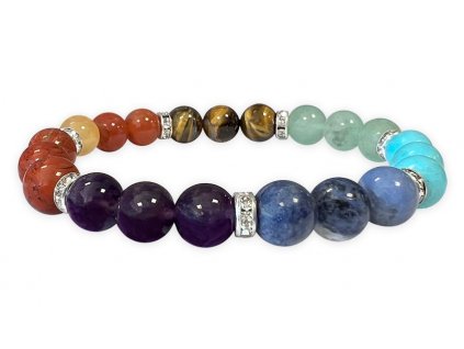Mani Bhadra Náramek s drahými čakrovými kameny 7 Chakra (korálky Ø cca 8 mm) kvalita AB