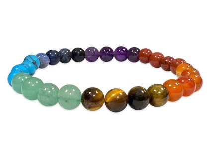Mani Bhadra Náramek s drahými čakrovými kameny 7 Chakra (korálky Ø cca 6 mm)