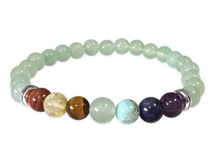 Mani Bhadra Náramek s drahými čakrovými kameny 7 Chakra a kameny Avanturín (korálky Ø cca 6 mm)