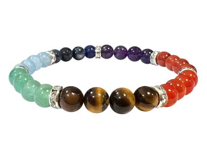 Mani Bhadra Náramek s drahými čakrovými kameny 7 Chakra (korálky Ø cca 6 mm) kvalita A