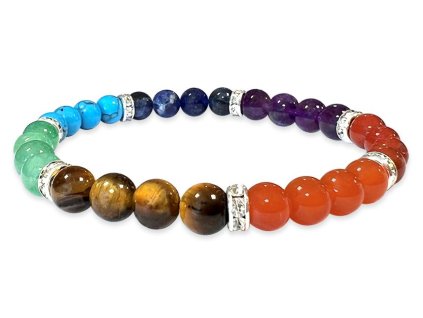 Mani Bhadra Náramek s drahými čakrovými kameny 7 Chakra (korálky Ø cca 6 mm) kvalita AB