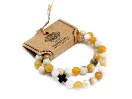 Ancient Wisdom Náramek přátelství s drahými kameny Amazonit & Žlutý Jaspis Věrnost (set 2 ks)