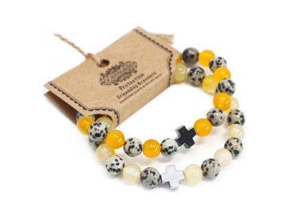 Ancient Wisdom Náramek přátelství s drahými kameny Dalmatský Jaspis & Žlutý Achát Ochrana (set 2 ks)