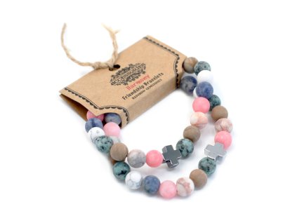 Ancient Wisdom Náramek přátelství s drahými kameny Drahé kameny různých barev Harmonie (set 2 ks)