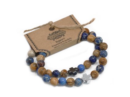 Ancient Wisdom Náramek přátelství s drahými kameny Sodalit & Jaspis obrázkový Podpora (set 2 ks)
