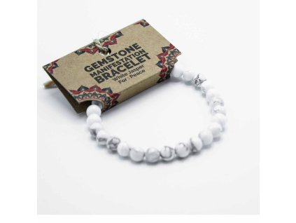 Ancient Wisdom Náramek s drahými kameny pro manifestaci Mír Bílý jaspis