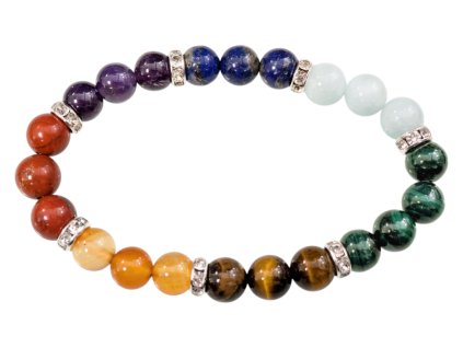 Mani Bhadra Náramek s drahými čakrovými kameny 7 Chakra (korálky Ø cca 8 mm) kvalita A
