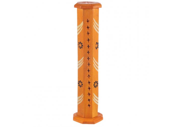 Mani Bhadra Věž Stojánek na vonné tyčinky dřevěný oranžový, 31 x 8 cm
