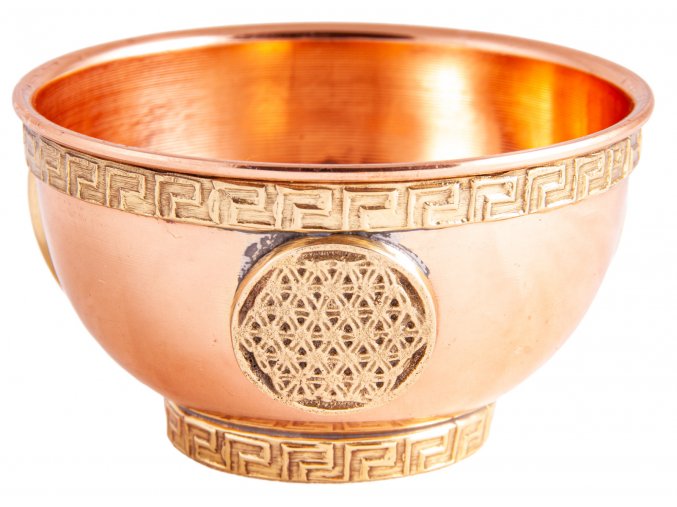 Mani Bhadra Flower of Life Květ života Měděná vykuřovací miska Kadidelnice, Ø 8 cm