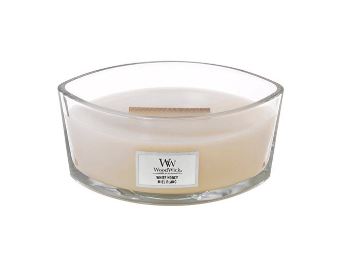 WoodWick White Honey Bílý med vonná svíčka loď s dřevěným knotem, 453,6 g