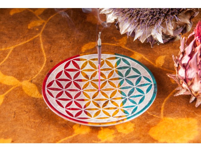 Mani Bhadra Stojánek na vonné tyčinky Flower of life mastek, 10 cm