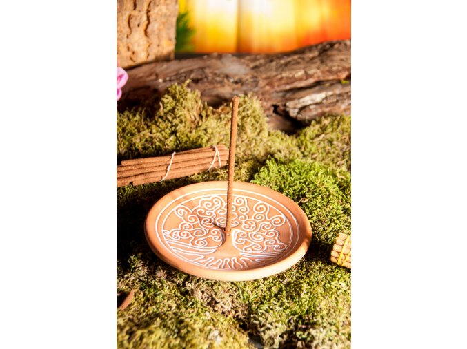 Mani Bhadra Stojánek na vonné tyčinky Yggdrasil přírodní keramika, 14 cm