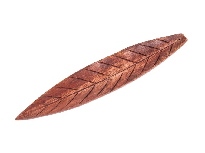 Mani Bhadra Stojánek na vonné tyčinky Dřevo mango Hnědý list, 28 cm