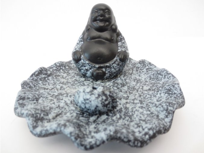 Mani Bhadra Stojánek na vonné tyčinky Černý čínský Buddha šedý Lotos