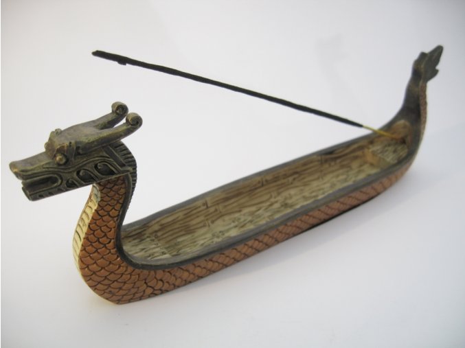 Mani Bhadra Stojánek na vonné tyčinky Dračí loď hnědý, 22 x 7 cm