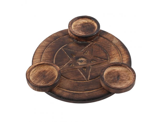 Mani Bhadra Dřevěný svícen na čajové svíčky Pentagram, 17 x 16 cm