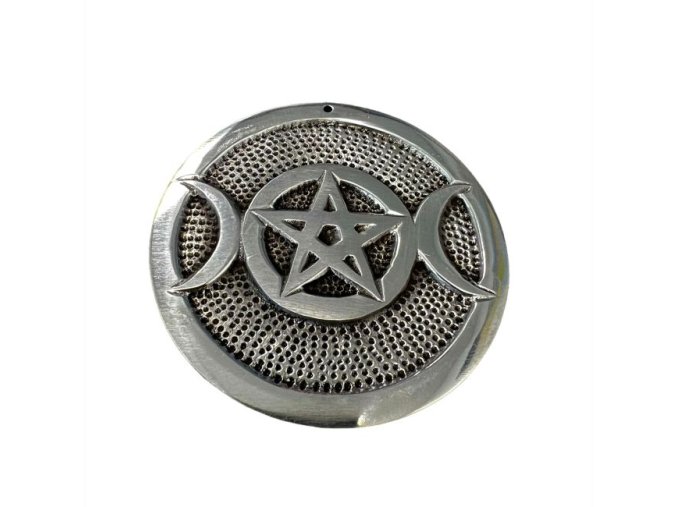 Mani Bhadra Stojánek na vonné tyčinky Bílý kovový Pentagram, Ø 8 cm