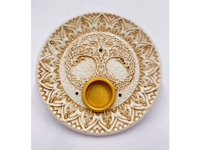 Mani Bhadra Stojánek na vonné tyčinky a kužely Tree of Life (bílý), 10 cm