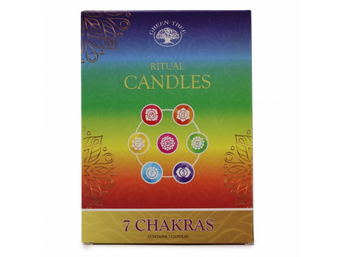 Green Tree Ritual Candles 7 chakra Čakrové svíčky, 7 ks