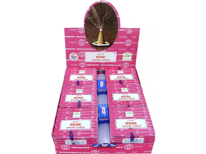 Shrinivas Satya Vonné kužely Nag Champa Rose (růže), 12 ks