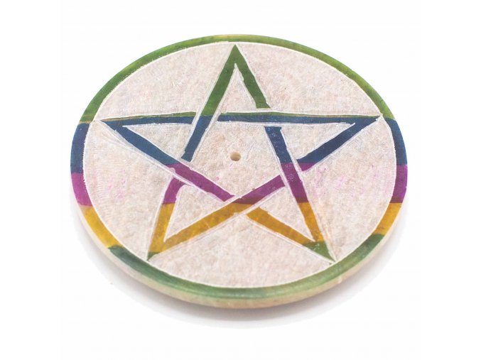 Mani Bhadra Stojánek na vonné tyčinky Pentagram (mastek), Ø 8 cm