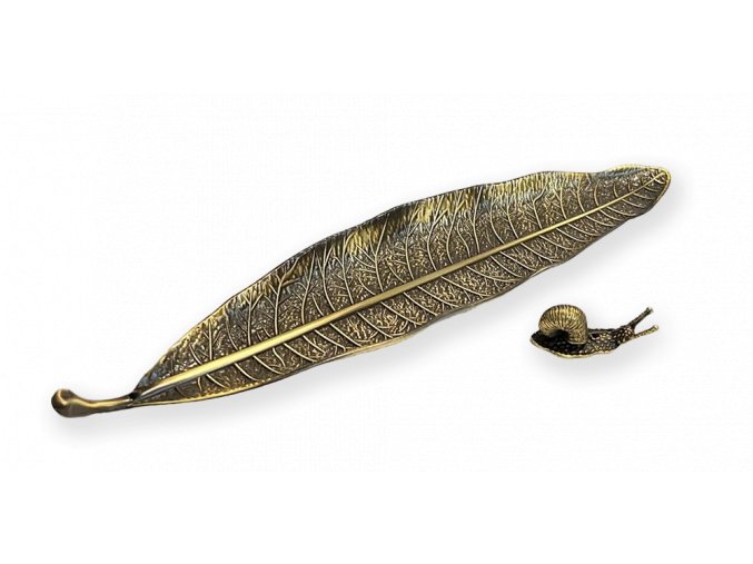 Mani Bhadra Stojánek na vonné tyčinky List a šnek (barva bronz), 25 cm
