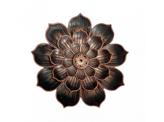 Mani Bhadra Stojánek na vonné tyčinky a kužely Lotosový květ kovový (odstín měď), Ø 8,5 cm