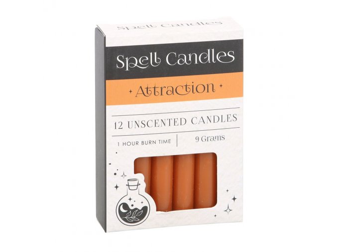 Spirit of Equinox Magic Spell Candles Magické svíčky Attraction Přitažlivost a pozitivní změny (Oranžová), 12 ks x 9 g.
