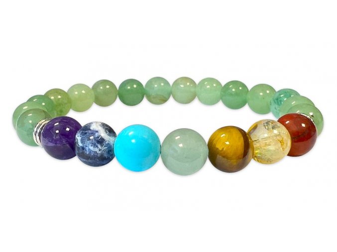 Mani Bhadra Náramek s drahými čakrovými kameny 7 Chakra a kameny Avanturín (korálky Ø cca 8 mm)