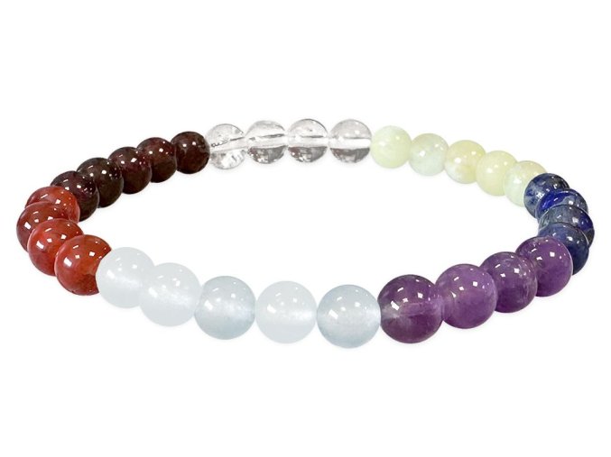 Mani Bhadra Náramek s drahými čakrovými kameny 7 Chakra (korálky Ø cca 6 mm) kvalita A, no. 2