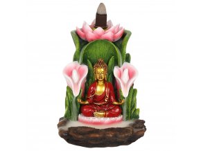 Stojan na vonné kužely Tekoucí dým Buddha a lotosové květy, 14 x 12 x 13,5 cm