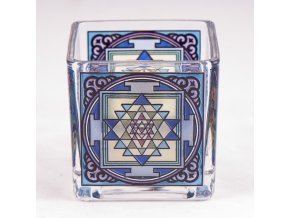 Mani Bhadra Shri Yantra Skleněný svícen pro čajové a votivní svíčky, 6 x 6 cm