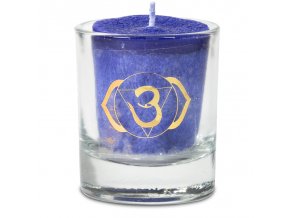 Mani Bhadra 6. chakra Ajna Vonná votivní čakrová svíčka ve svícnu tmavě modrá, 1 ks