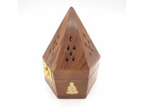 Mani Bhadra Stojánek na vonné kužely Pyramida s motivem Buddha, 10 x 14 cm