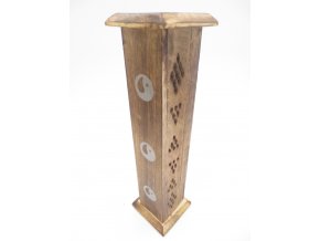 Mani Bhadra Věž se symbolem Ying Yang Stojánek na vonné tyčinky dřevěný, 30 x 6 cm