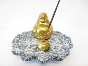 Mani Bhadra Stojánek na vonné tyčinky Zlatý čínský Buddha šedá Lotos