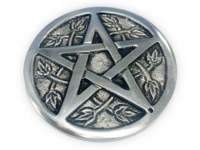 Mani Bhadra Stojánek na vonné tyčinky Bílý kovový Pentagram Altar, Ø 8 cm