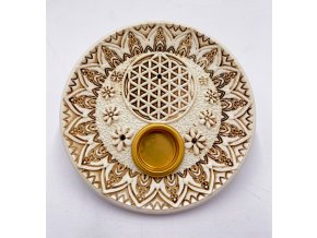 Mani Bhadra Stojánek na vonné tyčinky a kužely Flower of Life (bílý), 10 cm