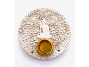 Mani Bhadra Stojánek na vonné tyčinky a kužely Tree of Life Meditace, (bílý), Ø 9 cm