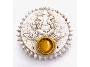 Mani Bhadra Stojánek na vonné tyčinky a kužely Ganesha (bílý), Ø 9 cm
