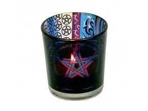 Mani Bhadra Skleněný svícen na čajové svíčky Pentacle (pentagram), 6 x 5 cm