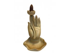 Mani Bhadra Stojan na vonné kužely Tekoucí dým Buddhova ruka a lotos (béžová), 16 x 10,5 cm