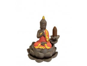 Mani Bhadra Stojan na vonné kužely Tekoucí dým Buddha Pink a lotosový květ, 11,5 x 9 cm