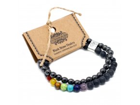 Ancient Wisdom Dvojitý magnetický náramek s drahými kameny Onyx a 7 chakra