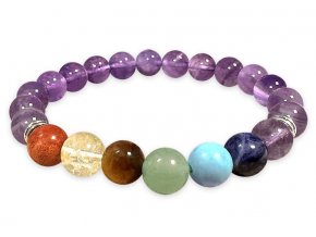 Mani Bhadra Náramek s drahými čakrovými kameny 7 Chakra a kameny Ametyst (korálky Ø cca 8 mm)