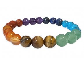 Mani Bhadra Náramek s drahými čakrovými kameny 7 Chakra (korálky Ø cca 8 mm)